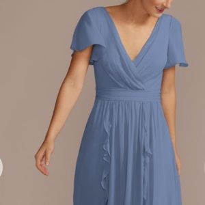 chiffon flutter sleeve ruffle bridesmaid dress